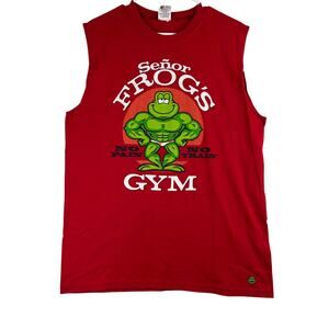 Senor Frogs Gym Muscle Tank Sleeveless Men’s Large Red No Pain No Train Mexico